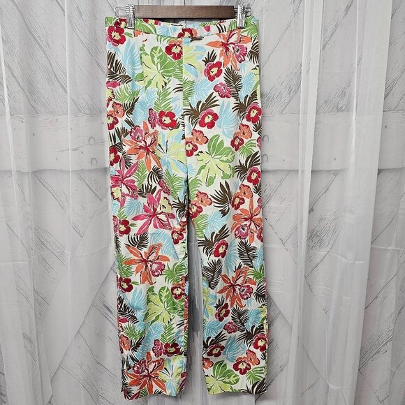 Brooks Brothers 346 Green Tropical Straight Leg Cotton Cigarette Pants Size 6 - Picture 1 of 10